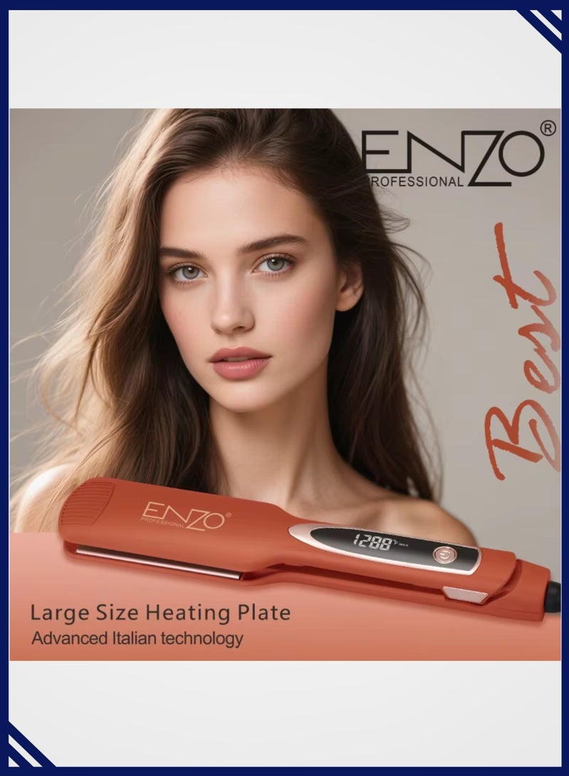 إنزو EN-3221 مكواة فرد الشعر الاحترافية، مكواة فرد الشعر للشعر القصير المجعد، مكواة فرد الشعر للسفر مع طبقة رقيقة من التيتانيوم للتسخين - Image 3
