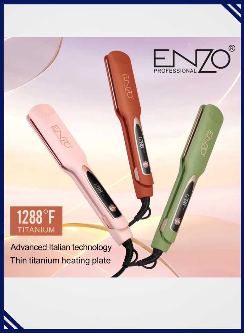 إنزو EN-3221 مكواة فرد الشعر الاحترافية، مكواة فرد الشعر للشعر القصير المجعد، مكواة فرد الشعر للسفر مع طبقة رقيقة من التيتانيوم للتسخين - Image 5