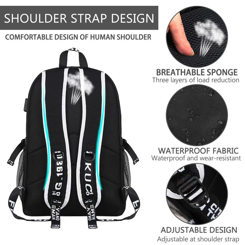 ASXMA Luminous Pattern Travel Laptop Backpack - Adjustable Shoulder Strap Waterproof Black Backpack With Usb Charging Port & Headphone Port School Backpack Includes Pencil Bag,combination Lock - Image 5