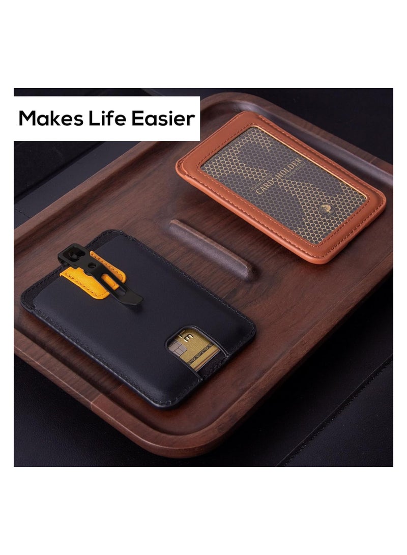 Goserda® Premium Leather ID Badge Holder with Clear Window- Vertical Business Card Holder with Detachable Metal Clip for Office and School Use （Black – no lanyard included） - Image 3