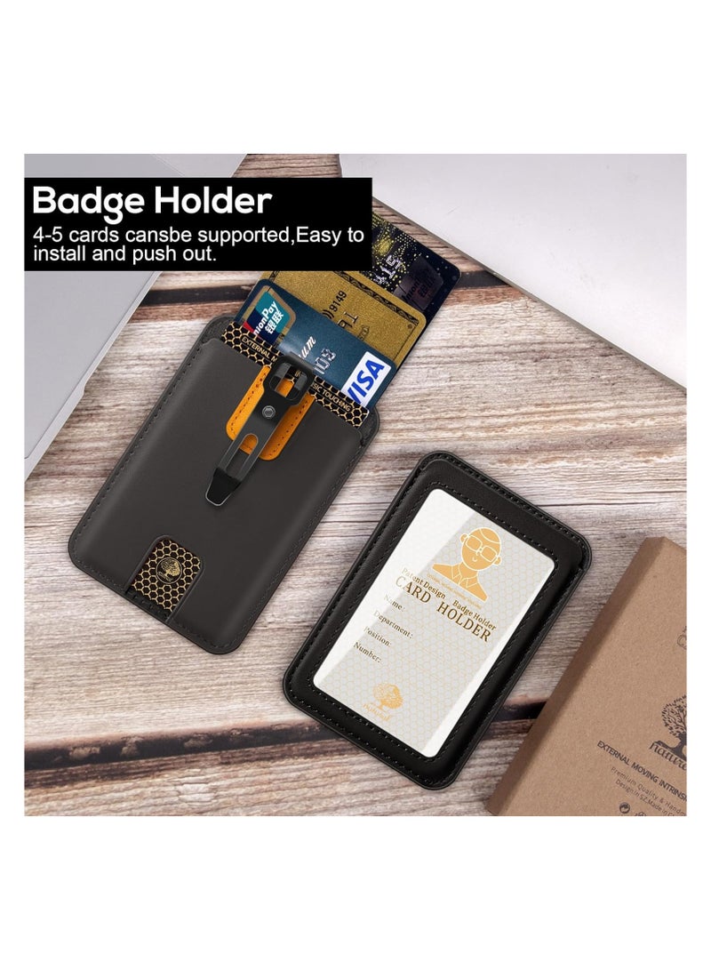 Goserda® Premium Leather ID Badge Holder with Clear Window- Vertical Business Card Holder with Detachable Metal Clip for Office and School Use （Black – no lanyard included） - Image 5