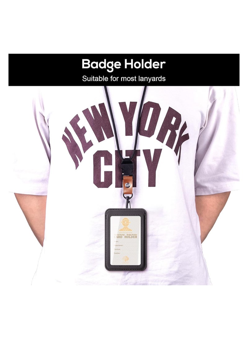 Goserda® Premium Leather ID Badge Holder with Clear Window- Vertical Business Card Holder with Detachable Metal Clip for Office and School Use （Black – no lanyard included） - Image 4