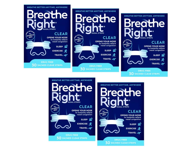Breathe Right Nasal Strips Clear Small/Medium 30 Each (Pack of 5) - Image 1