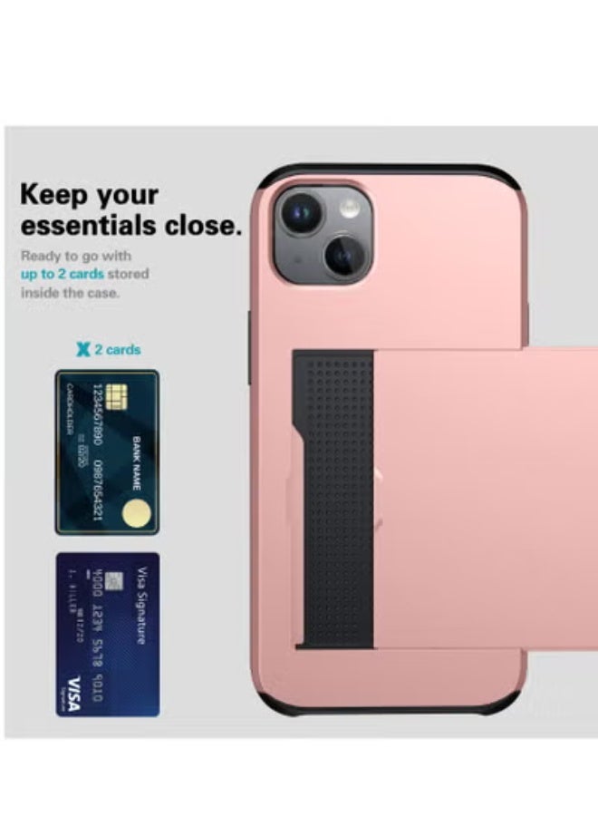 GULFLINK iPhone 15 Case with Card Holder Heavy Duty Protective Dual Layer Shockproof Hidden Card Slot Wallet Case Rose Gold - Image 4