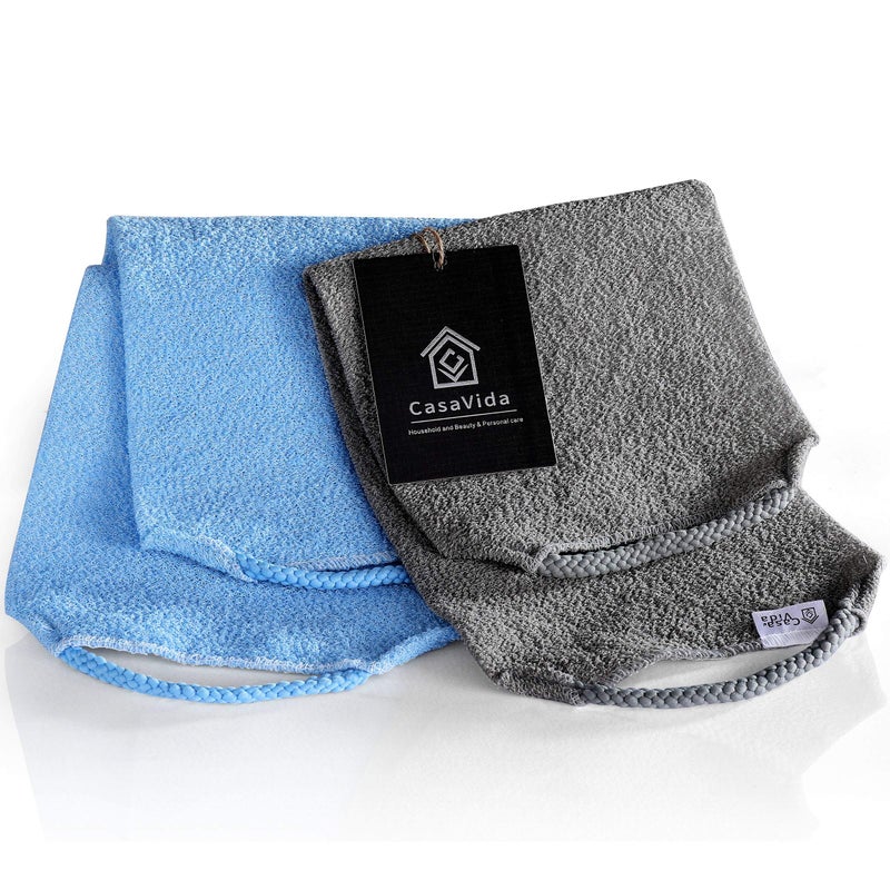 CASAVIDA Back Scrubber for Shower Nylon Bath Towel Washer Exfoliating Washcloth Rear Japanese Stretchable Strap Wash Cloth Body Exfoliation 2 Pack (Gray + Blue) - Image 3