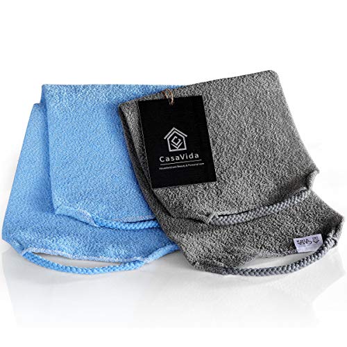 CASAVIDA Back Scrubber for Shower Nylon Bath Towel Washer Exfoliating Washcloth Rear Japanese Stretchable Strap Wash Cloth Body Exfoliation 2 Pack (Gray + Blue) - Image 1