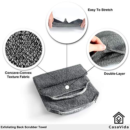 CASAVIDA Back Scrubber for Shower Nylon Bath Towel Washer Exfoliating Washcloth Rear Japanese Stretchable Strap Wash Cloth Body Exfoliation 2 Pack (Gray + Blue) - Image 2