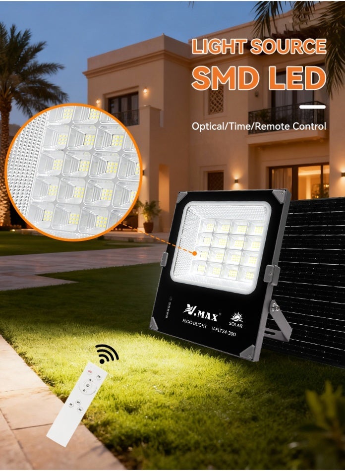 Vmax Solar Flood Light 40m² Coverage, 15W Solar Panel, 6500K Bright White | Aluminum Body | 15Ah LiFePO4 Battery | Dusk-to-Dawn, Timer & Remote Control | Ideal for Villas, Gardens, Parking Areas in Dubai - Image 1