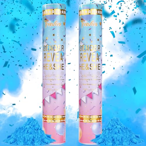 Previvo Gender Reveal Confetti Powder Cannon - 2 Pack Blue Baby Gender Reveal Poppers - 100% Biodegradable Powder Smoke - Ideas Party - Image 1