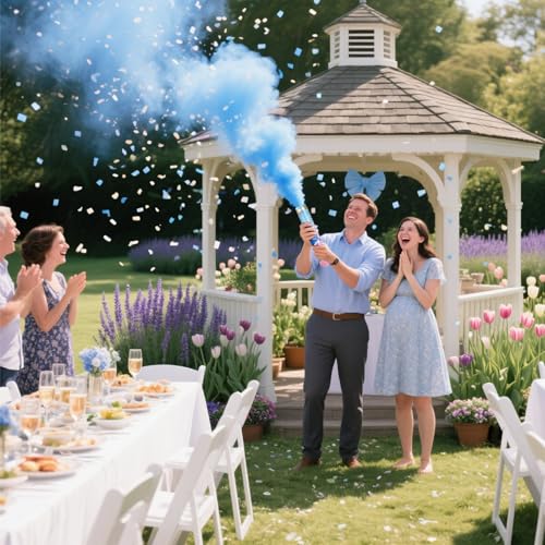 Previvo Gender Reveal Confetti Powder Cannon - 2 Pack Blue Baby Gender Reveal Poppers - 100% Biodegradable Powder Smoke - Ideas Party - Image 4