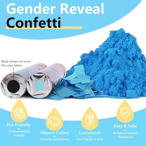 Previvo Gender Reveal Confetti Powder Cannon - 2 Pack Blue Baby Gender Reveal Poppers - 100% Biodegradable Powder Smoke - Ideas Party - Image 3
