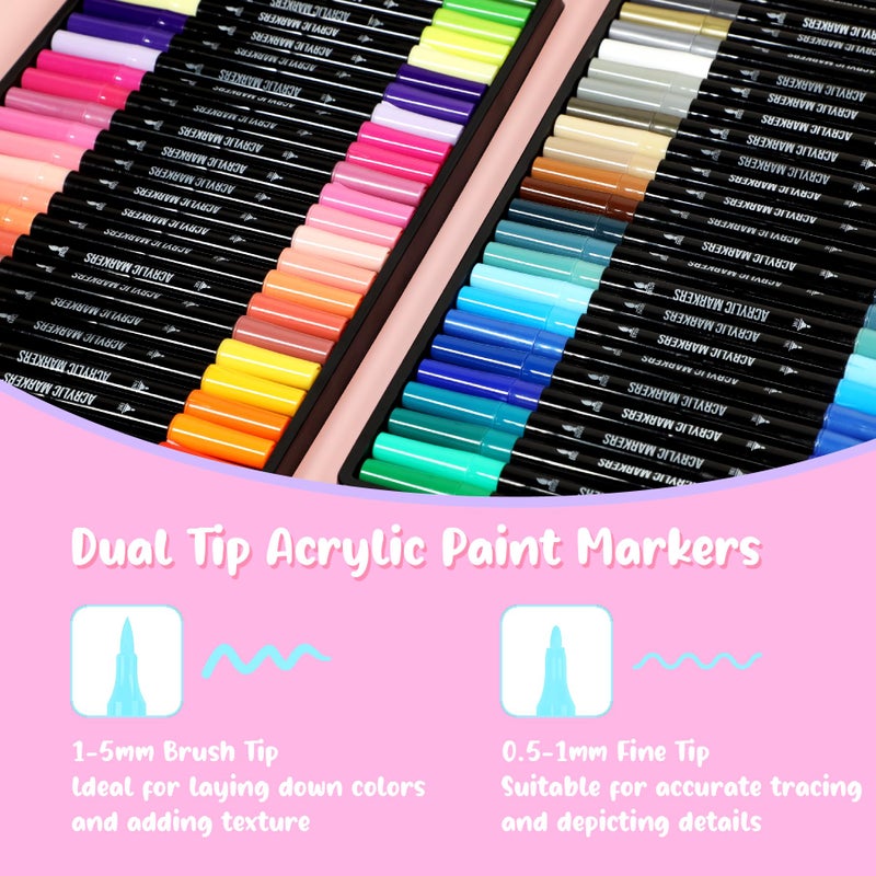 Pagather 48 Colors Acrylic Paint Markers, Dual Tip with Fine Tip and Brush Tip Pens for Stone, Wood, Calligraphy, Canvas, Ceramic, Metal, Glass, Rock Painting, DIY Crafts - Image 2