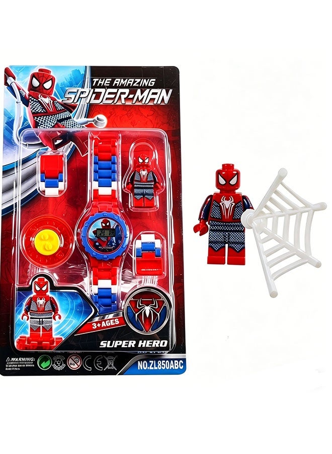 SPIDERMAN Cartoon Spider-Man children's watch, children's toy watch with building blocks, children's electronic watch with rotation, electronic time cartoon children's watch - Image 3