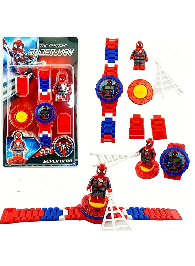 SPIDERMAN Cartoon Spider-Man children's watch, children's toy watch with building blocks, children's electronic watch with rotation, electronic time cartoon children's watch - Image 2