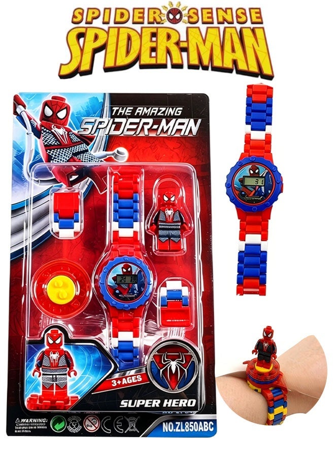 SPIDERMAN Cartoon Spider-Man children's watch, children's toy watch with building blocks, children's electronic watch with rotation, electronic time cartoon children's watch - Image 1