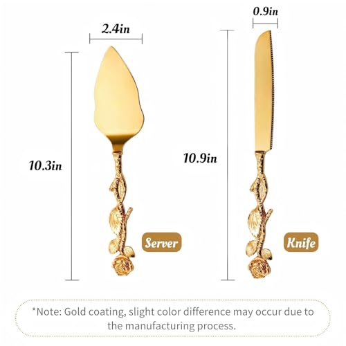 Mezchi Wedding Cake Knife and Server Set, Gold Cake Cutting Set for Wedding, Vintage Rose Wedding Cake Cutter and Server for Birthday, Party, Anniversary, Cake, Pie, Pizza - Image 3