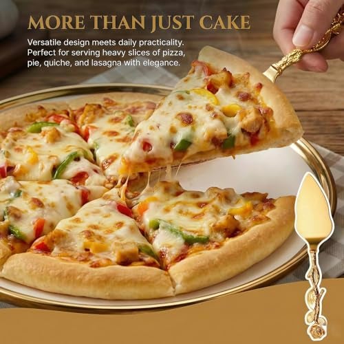 Mezchi Wedding Cake Knife and Server Set, Gold Cake Cutting Set for Wedding, Vintage Rose Wedding Cake Cutter and Server for Birthday, Party, Anniversary, Cake, Pie, Pizza - Image 5