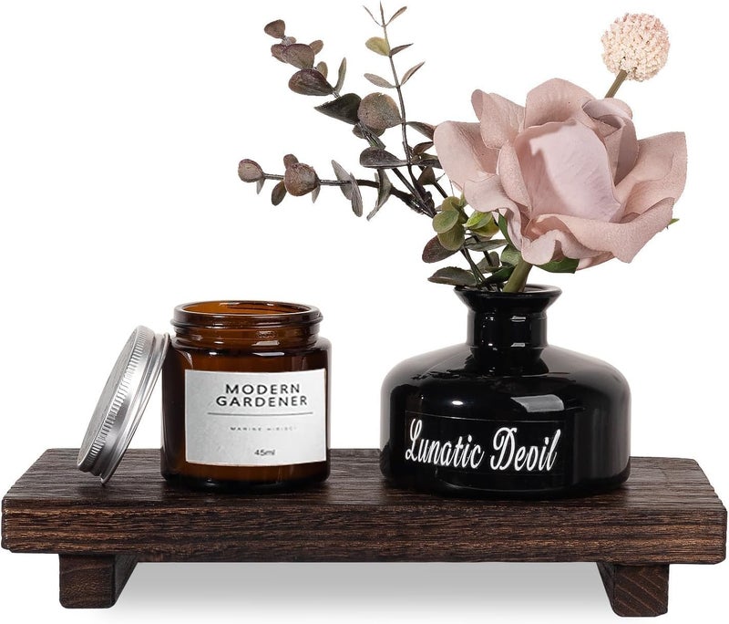 Horoof Home® Small Wooden Decorative Tray – Rustic Display decor for Candles, Diffusers & Home Décor (30x17.7x4 cm, Dark Brown) - Image 4