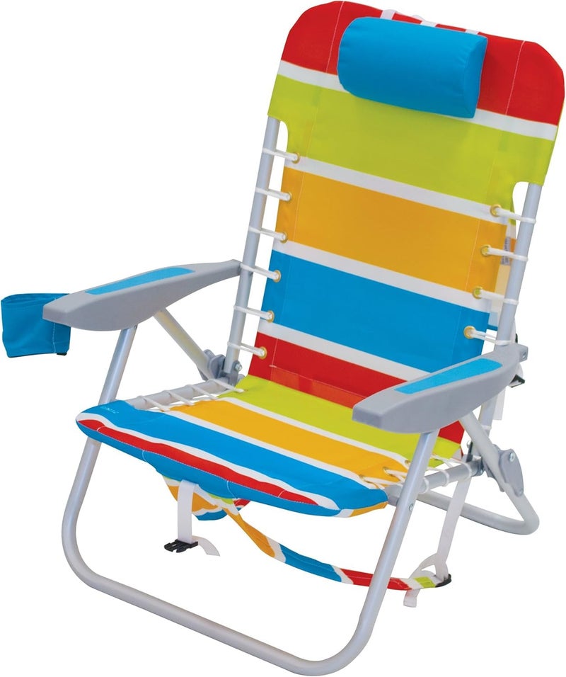 Rio Brands 4Position Backpack LaceUp Suspension Folding Beach Chair Bright Stripe
