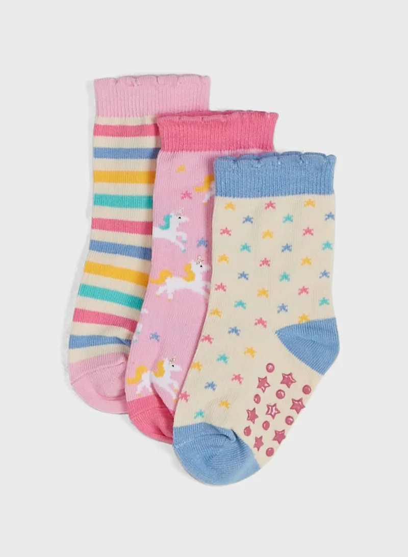 JoJo Maman Bebe Kids 3 Packs Printed Socks