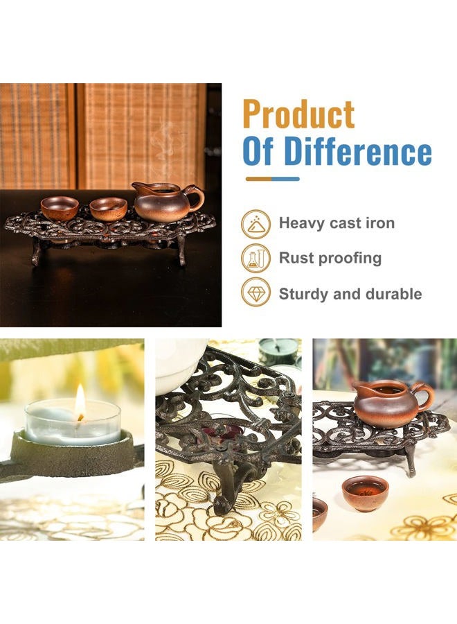 Sungmor Heavy Duty Cast Iron Teapot Dish Warmer Stable Holder for Tealight Stand | Tealight Warmer Decorative Stove for Villa Yard Balcony-Flower Shape - Image 4