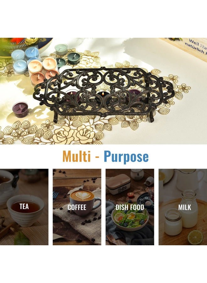 Sungmor Heavy Duty Cast Iron Teapot Dish Warmer Stable Holder for Tealight Stand | Tealight Warmer Decorative Stove for Villa Yard Balcony-Flower Shape - Image 5