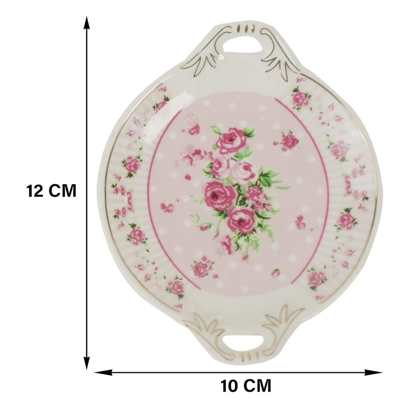 MGeezz Mini Ceramic Serving Tray for ChocolatesDry FruitCookies Mukhvas TreyDecorative Plate for GiftingUse for WeddingOffice TableRestaurant Desk Rose 2 - Image 3