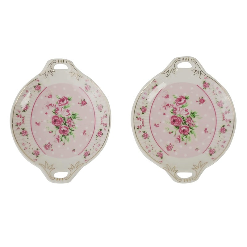 MGeezz Mini Ceramic Serving Tray for ChocolatesDry FruitCookies Mukhvas TreyDecorative Plate for GiftingUse for WeddingOffice TableRestaurant Desk Rose 2 - Image 1