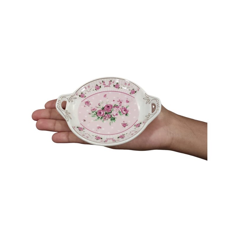MGeezz Mini Ceramic Serving Tray for ChocolatesDry FruitCookies Mukhvas TreyDecorative Plate for GiftingUse for WeddingOffice TableRestaurant Desk Rose 2 - Image 2