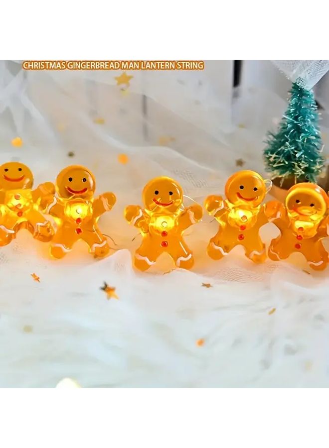 1 قطعة إضاءة LED على شكل رجل خبز الزنجبيل، 10 لمبات LED، لعيد الميلاد أو عيد الشكر أو الديكور الداخلي، تعمل بالبطارية (البطاريات غير متضمنة) - Image 1