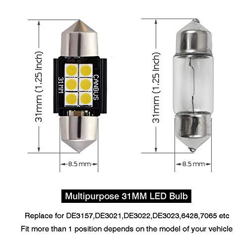 iBrightstar 9-30V Extremely Bright DE3175 DE3021 Festoon LED Bulbs Error Free 1.25" 31mm for Interior Map Dome Lights and License Plate Courtesy Lights, Xenon White - Image 5