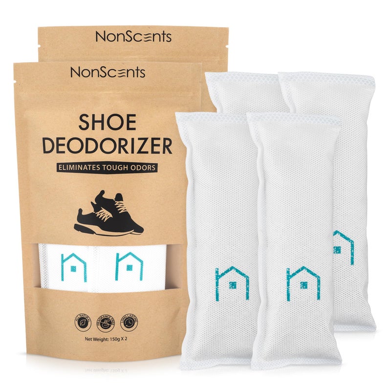 NonScents Shoe Deodorizer 2-Pack (4 Count) - Odor Eliminator, Air Freshener, Smell Absorber, Scent Remover for Shoes, Gym Bags, Soccer Cleats, Closets, Pet Area, Reusable - Shoe Deodorant - Image 1