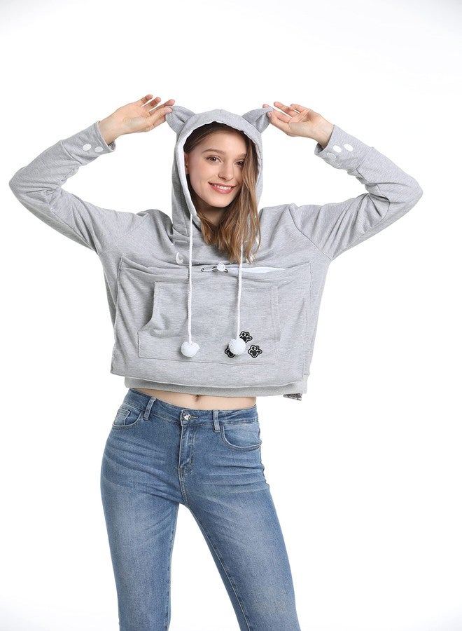 ALYC Unisex Hoodies Pet Holder Cat Dog Kangaroo Pouch Carries Pullover with Cat Printing Sweatshirt (Light Grey, L) - Image 4