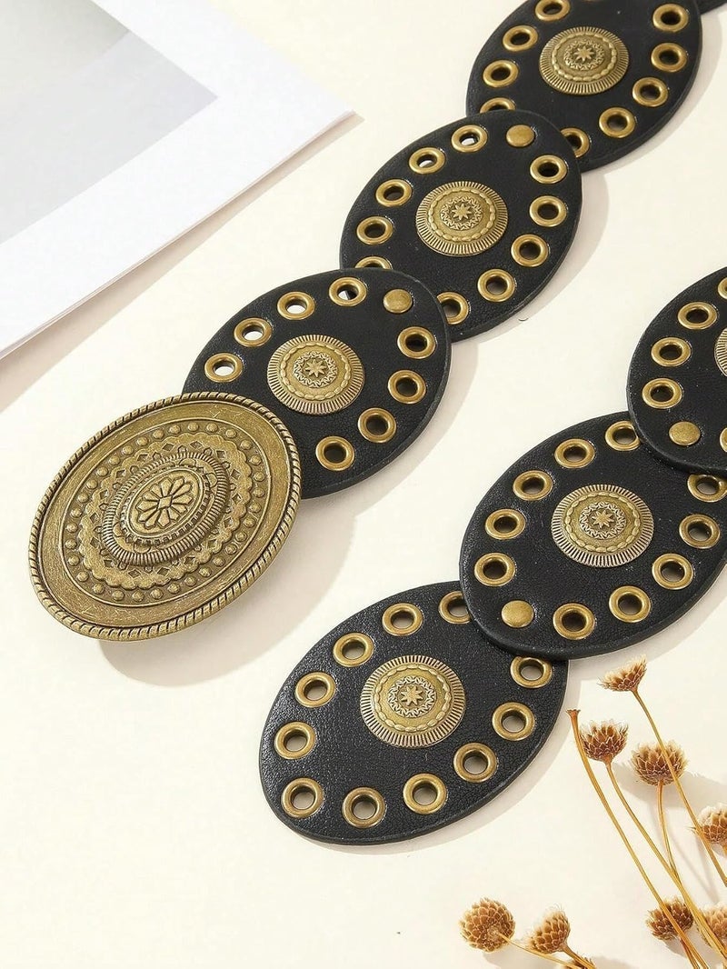 OVOY Womens Wide Western Cowboy Disc Belt Boho Disk Concho Country Waist Belts for Dress - Image 1