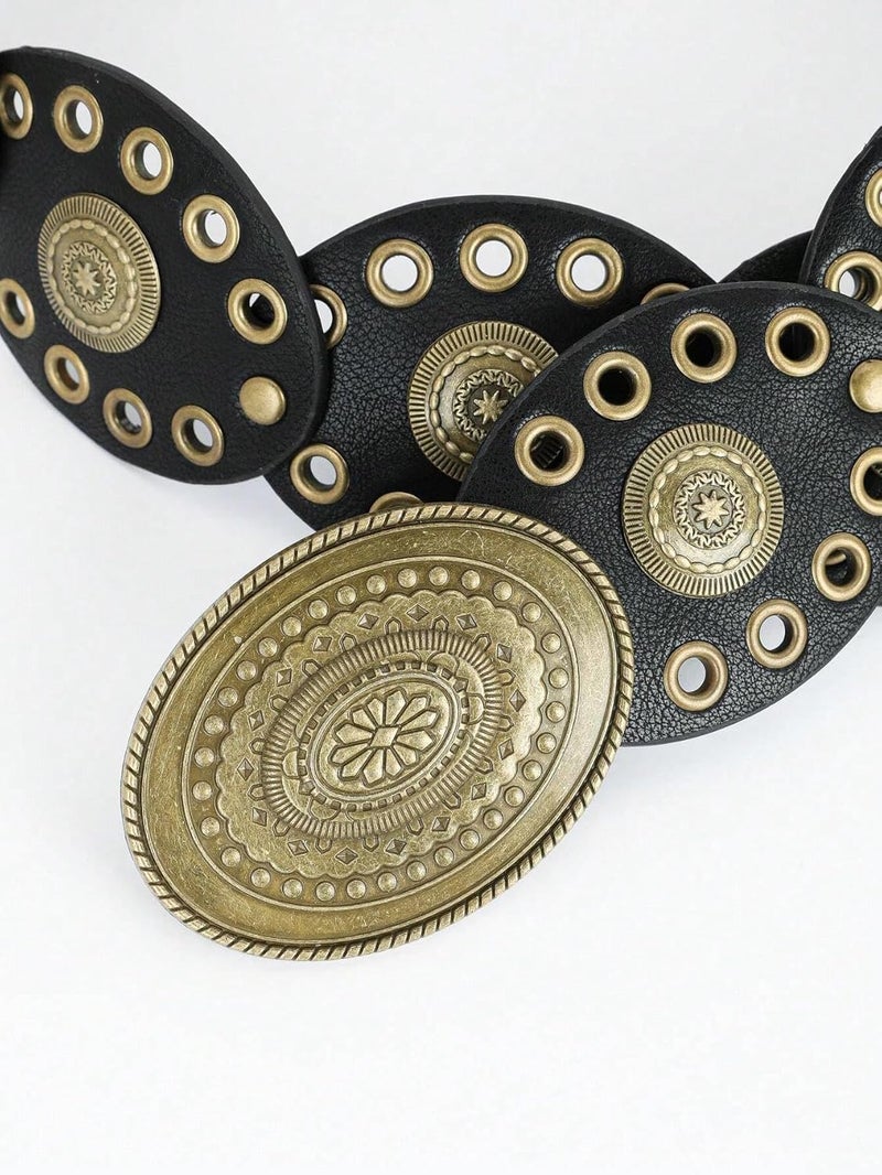 OVOY Womens Wide Western Cowboy Disc Belt Boho Disk Concho Country Waist Belts for Dress - Image 2