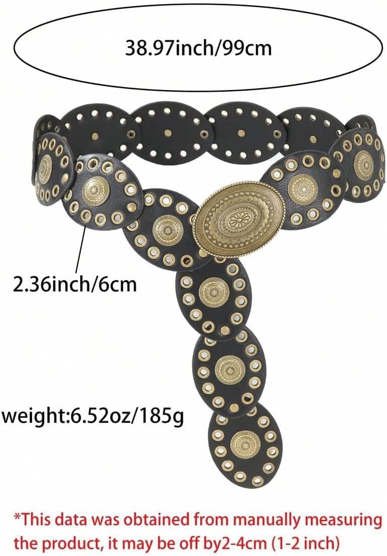 OVOY Womens Wide Western Cowboy Disc Belt Boho Disk Concho Country Waist Belts for Dress - Image 3