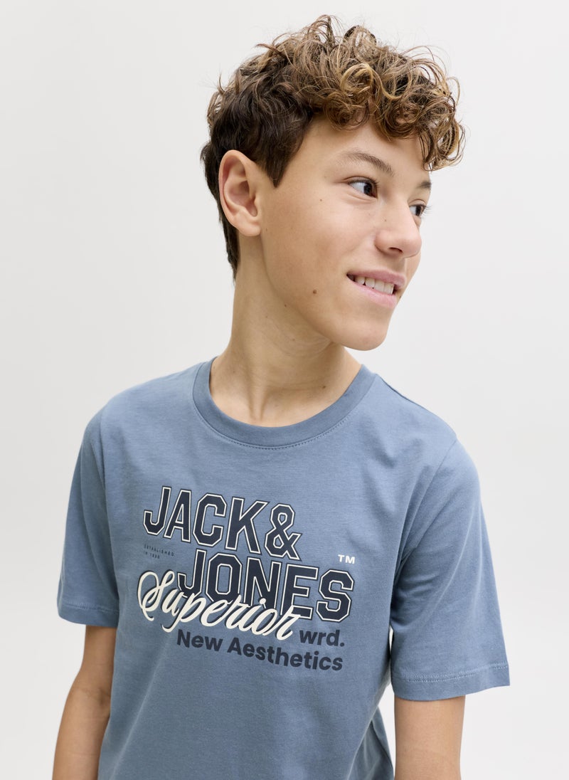 Jack & Jones Junior Kids Jjelogo Crew Neck T-Shirt - Image 3
