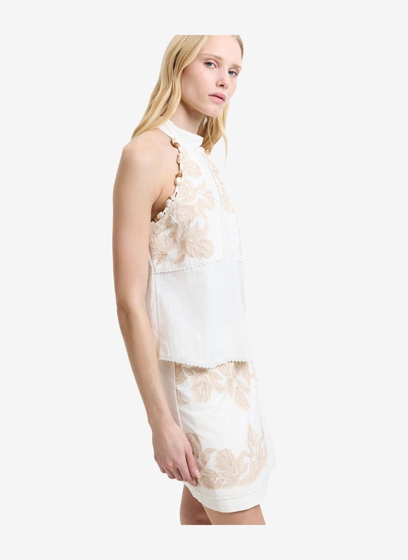 French Connection Women's Ecru/Neutral Calissa Cotton Halter Neck Top - Image 3