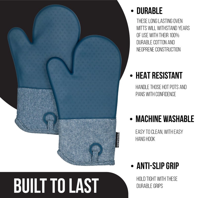 Frigidaire Sasha Cotton and Silicone Oven Mitts, Heat Resistant, Anti-Slip, Machine Washable, 13â€x 7 â€œ,Denim, Set of 2 - Image 3