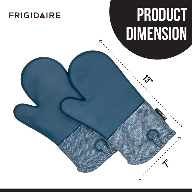 Frigidaire Sasha Cotton and Silicone Oven Mitts, Heat Resistant, Anti-Slip, Machine Washable, 13â€x 7 â€œ,Denim, Set of 2 - Image 2