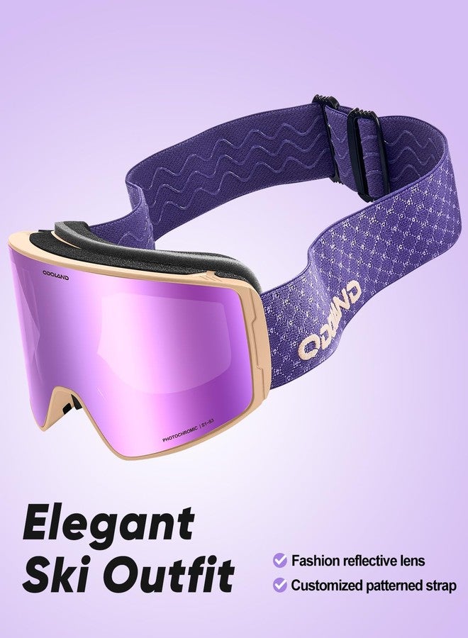 Odoland Photochromic Ski Goggles For Men Women,Variation Vlt Adult Ski Goggles, Pink Frame Purple Lens - Image 4
