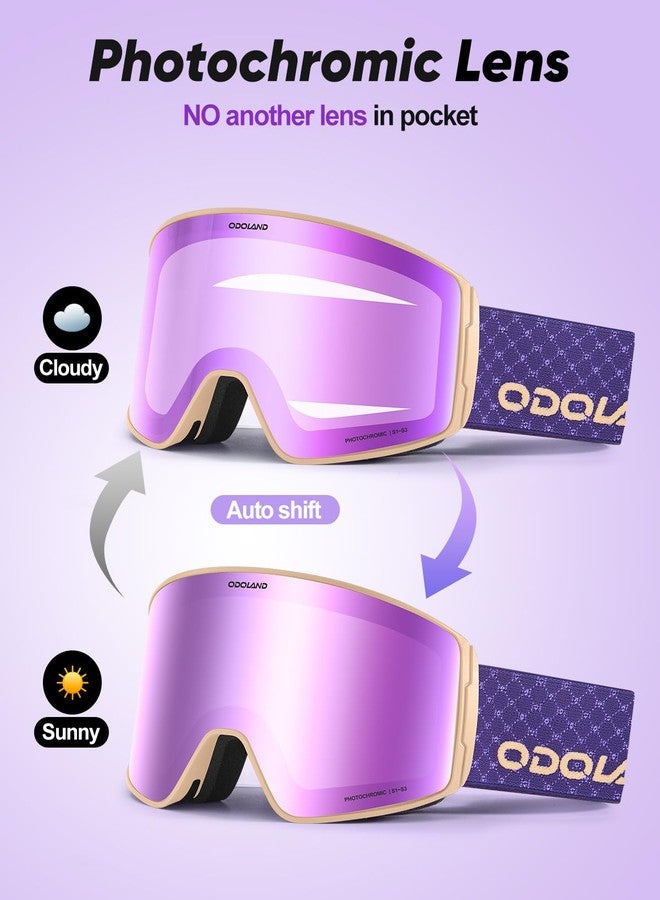 Odoland Photochromic Ski Goggles For Men Women,Variation Vlt Adult Ski Goggles, Pink Frame Purple Lens - Image 2