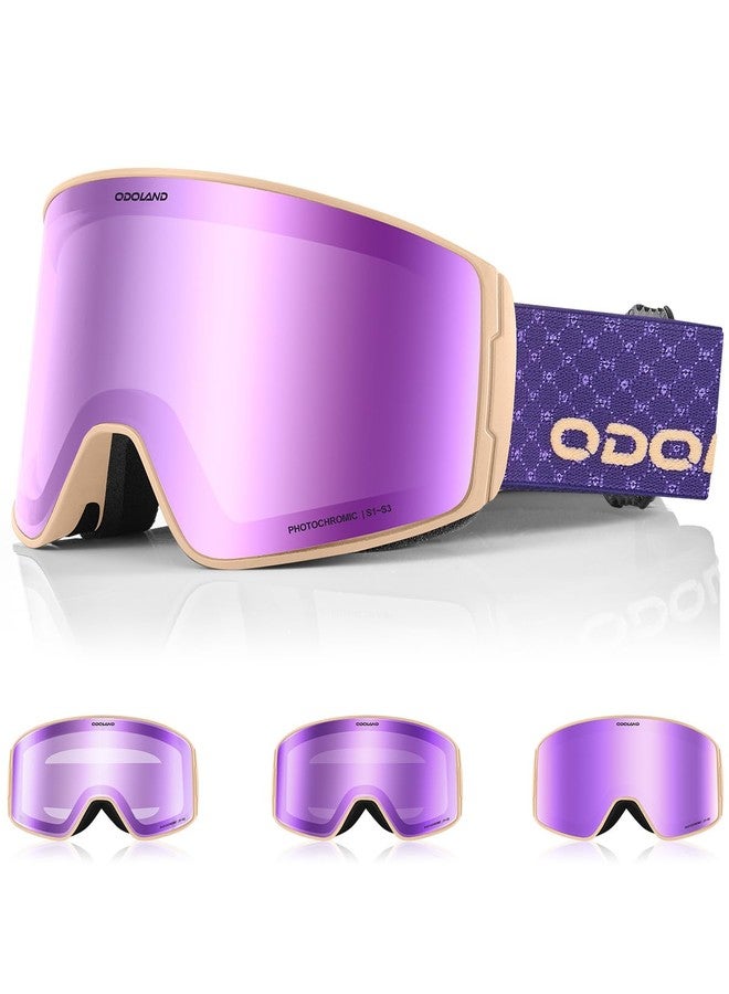 Odoland Photochromic Ski Goggles For Men Women,Variation Vlt Adult Ski Goggles, Pink Frame Purple Lens - Image 1