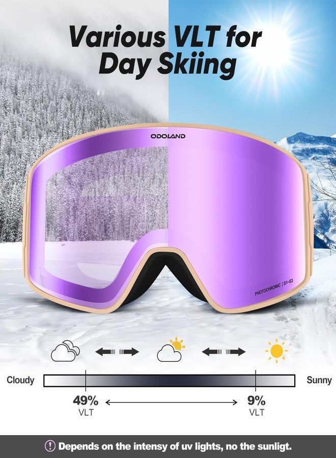 Odoland Photochromic Ski Goggles For Men Women,Variation Vlt Adult Ski Goggles, Pink Frame Purple Lens - Image 3