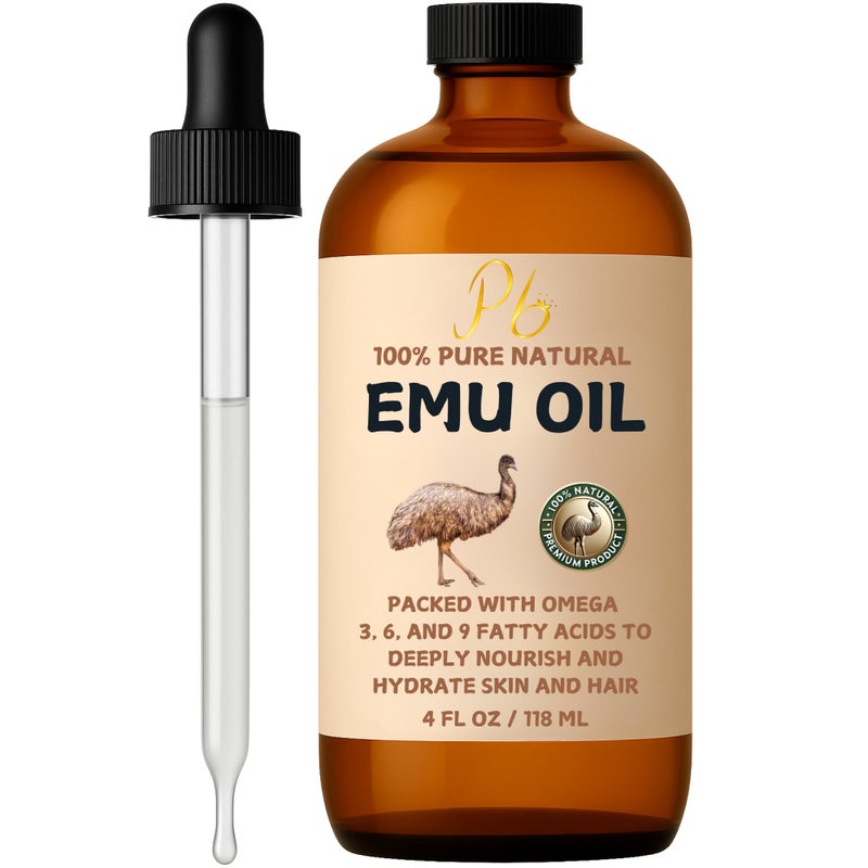 Pomberries Emu Oil, 100% Pure Australian Emu Oil â€“ Refined & Unscented â€“ Natural Moisturizer for Hair, Skin, Face & Body â€“ Helps with Scars, Dry Skin & Massage â€“ 4 fl oz Glass Bottle - Image 1
