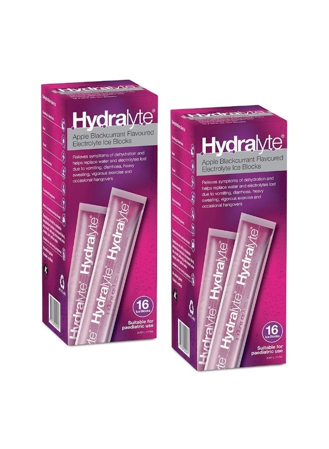 Hydralyte Electrolyte Ice Blocks - Apple Blackcurrant | Oral Rehydration Solution | No Added Sugar | Helps Restore Electrolytes | Ideal for Vomiting, Diarrhea & Sweating | WHO Formula | 16 x 2 pack - Image 1