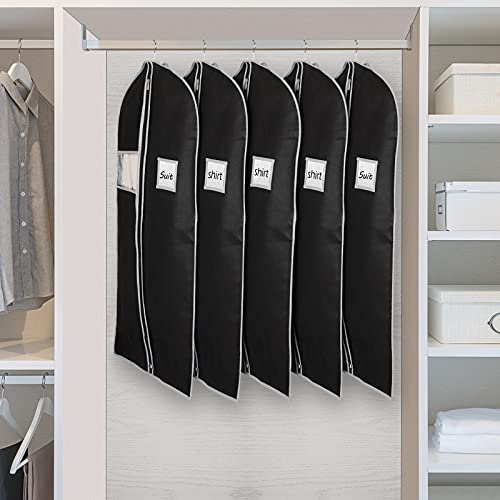 Syeeiex 40" Suit Bag, Set of 5 Garment Bags for Hanging Clothes, Suit Bags for Closet Storage, Garment Bags for Storage Suits,T-shirts, Jackets and Coats(Black & Grey) - Image 5