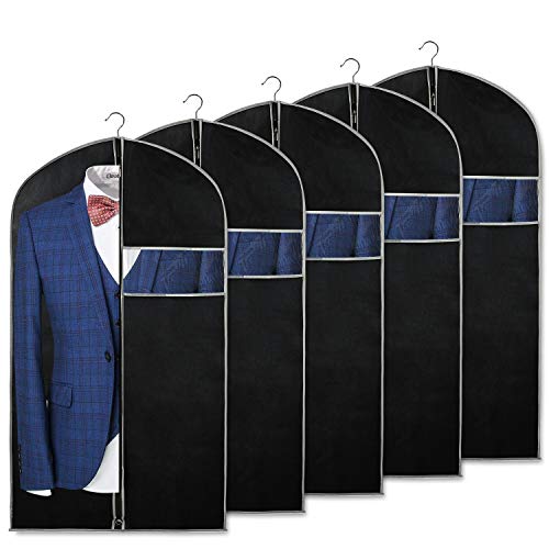 Syeeiex 40" Suit Bag, Set of 5 Garment Bags for Hanging Clothes, Suit Bags for Closet Storage, Garment Bags for Storage Suits,T-shirts, Jackets and Coats(Black & Grey) - Image 1