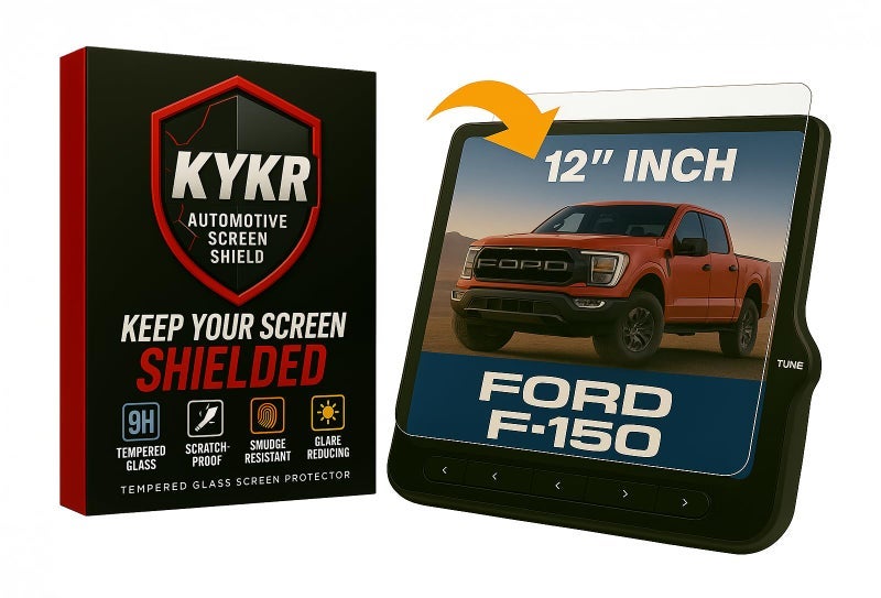 Kykr Tempered Glass Screen Protector for 2022, 2023, 2024 & 2025 Ford F-150, SYNC4 12 Inches Screen, 9H Hardened, Anti-Glare, Anti-Scratch Glass, Easy to Apply, Water-Resistant Car Accessories,Touchscreen Display Car Accessory, Gloss
