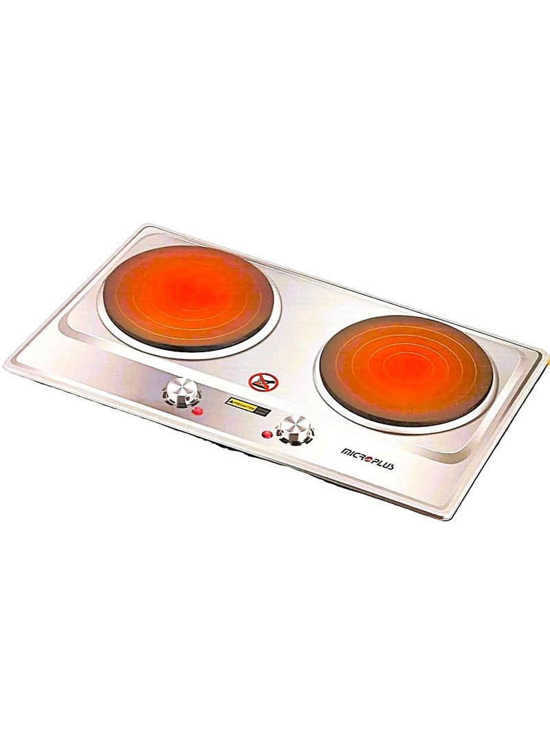 موقد سطحي كهربائي مزدوج  بشعلتين حجري سطح من الاستانلس استيل 2500واط